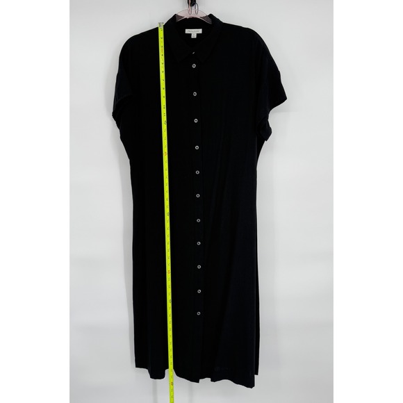 Prologue Sz M Black Short Sleeve Collared Button Front‎ Midi Dress Women's Rayon - Picture 2 of 9